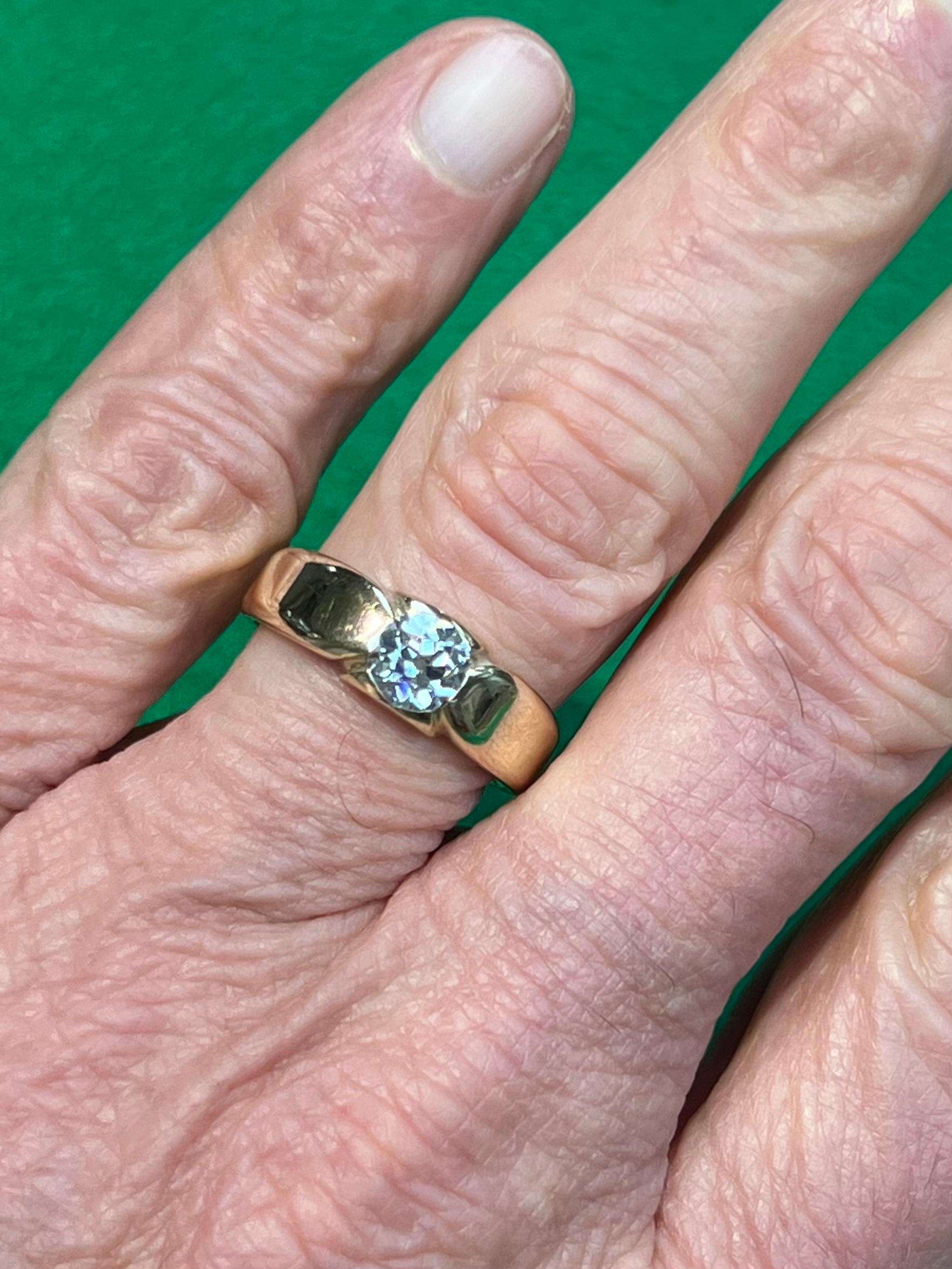 Art Deco Old European Diamond Yellow Gold Gentlemans Engagement Ring Size 9 Unisexe en vente