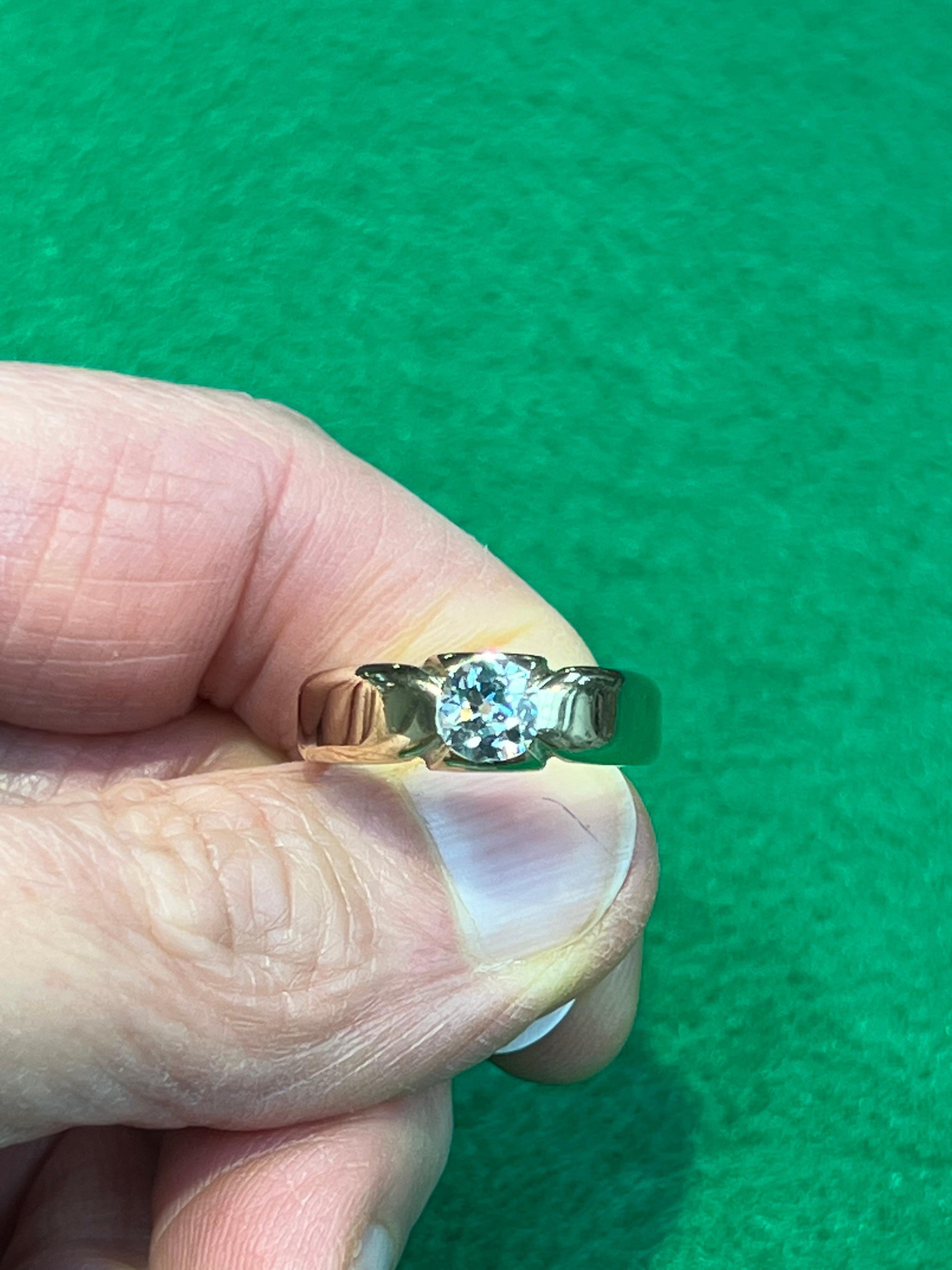 Art Deco Old European Diamond Yellow Gold Gentlemans Engagement Ring Size 9 For Sale 1