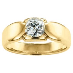 Art Deco Old European Diamond Yellow Gold Gentlemans Engagement Ring Size 9