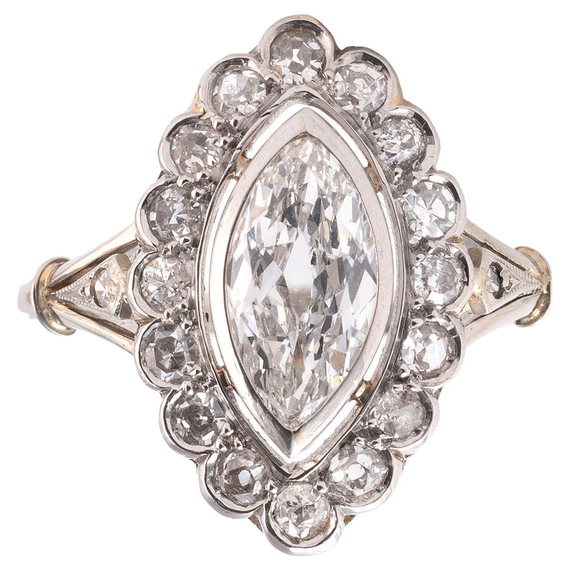 Art Deco Old Marquise Cut Diamond Ring Circa 1920 For Sale