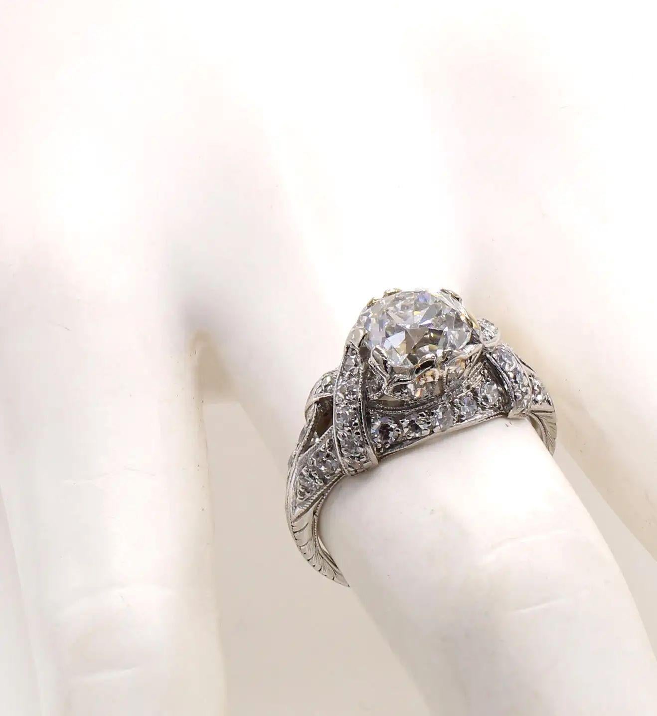 Old Mine Cut Art Deco Old Mine Brilliant Certified Diamond Platinum Engagement Ring For Sale