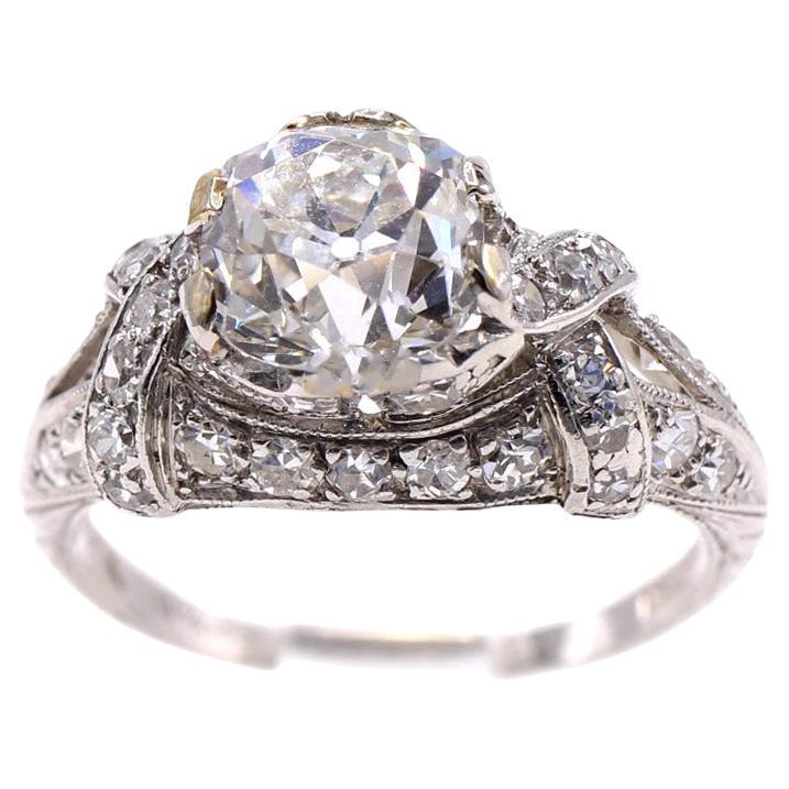 Art Deco Alte Mine Brillant Zertifizierter Diamant Platin Verlobungsring