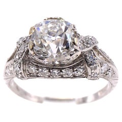 Art Deco Old Mine Brilliant Certified Diamond Platinum Engagement Ring