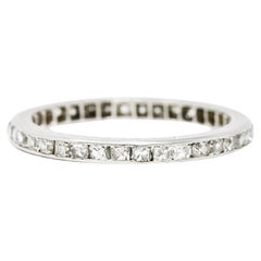 Art Deco Old Mine Cut 0.72 Carat Diamond Platinum Eternity Wedding Band Ring