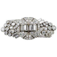 Art Deco Brooch Old Mine Cut Baguette Diamond Double Clip