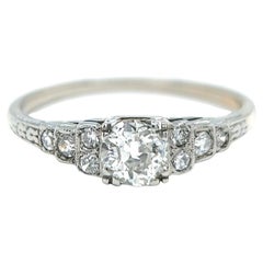 Art Deco Old Mine Cut Diamond 18 Karat White Gold Ring