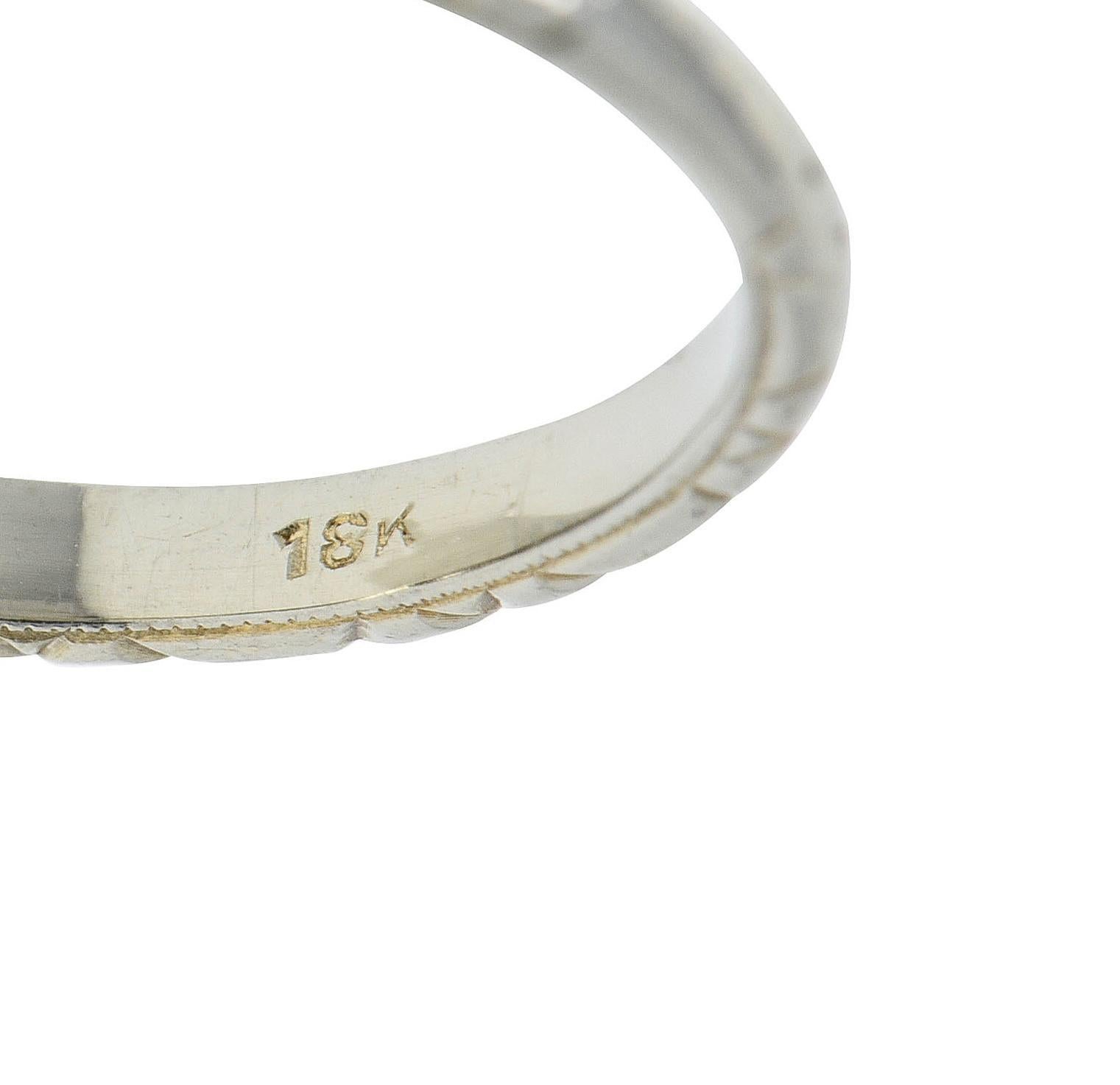 Art Deco Old Mine Cut Diamond 18K White Gold Vintage Blossom Engagement Ring For Sale 4