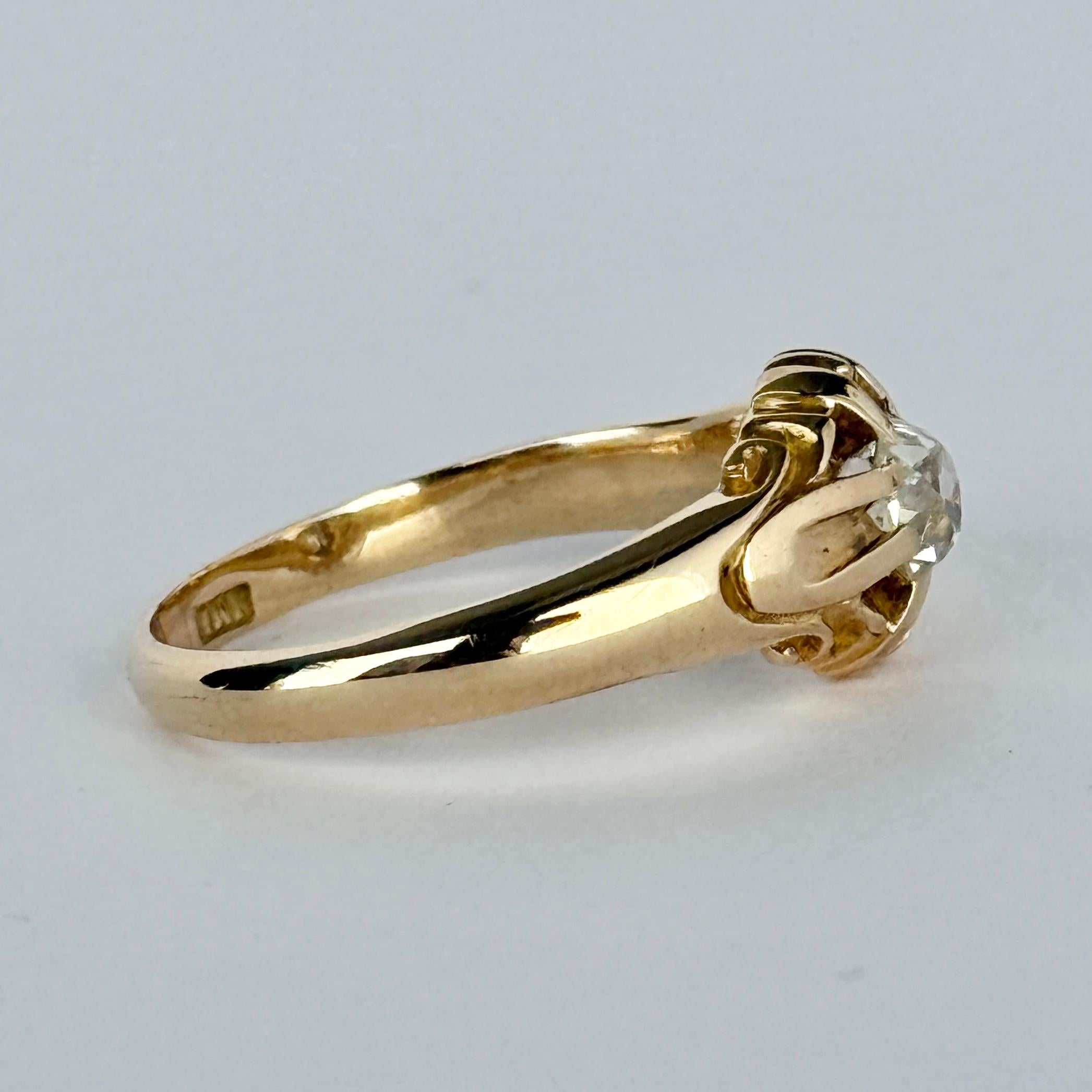Art Deco Old Mine Cut Diamond and 15 Carat Gold Solitaire Band For Sale 2