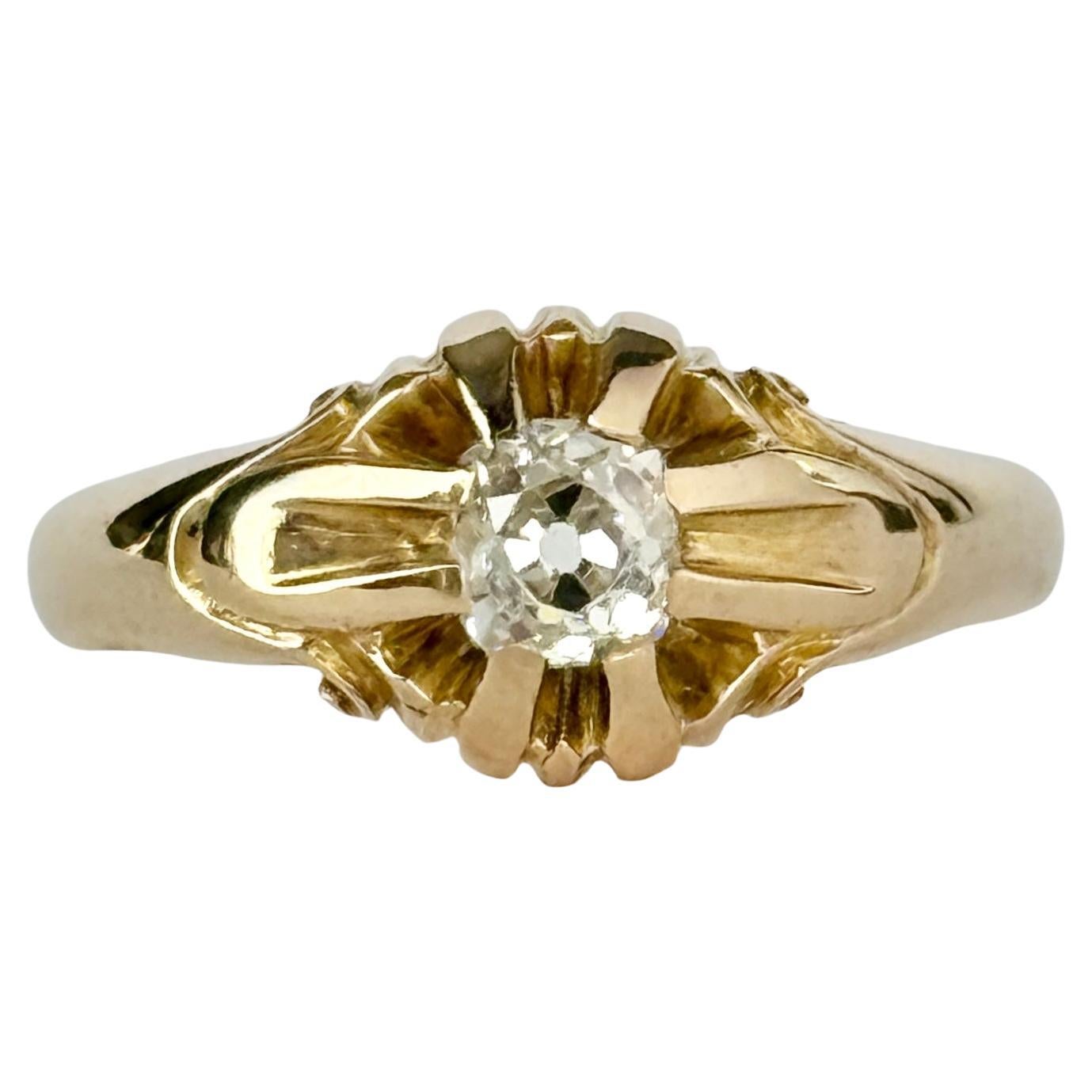 Art Deco Old Mine Cut Diamond and 15 Carat Gold Solitaire Band For Sale