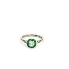 Art Deco Old Mine Cut Diamond and Emerald Ring