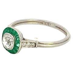 Art Deco Old Mine Cut Diamond and Emerald Ring