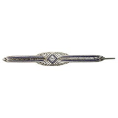 Art Deco Old Mine Cut Diamond Blue Enamel Bar Brooch Pin Antique Edwardian Box