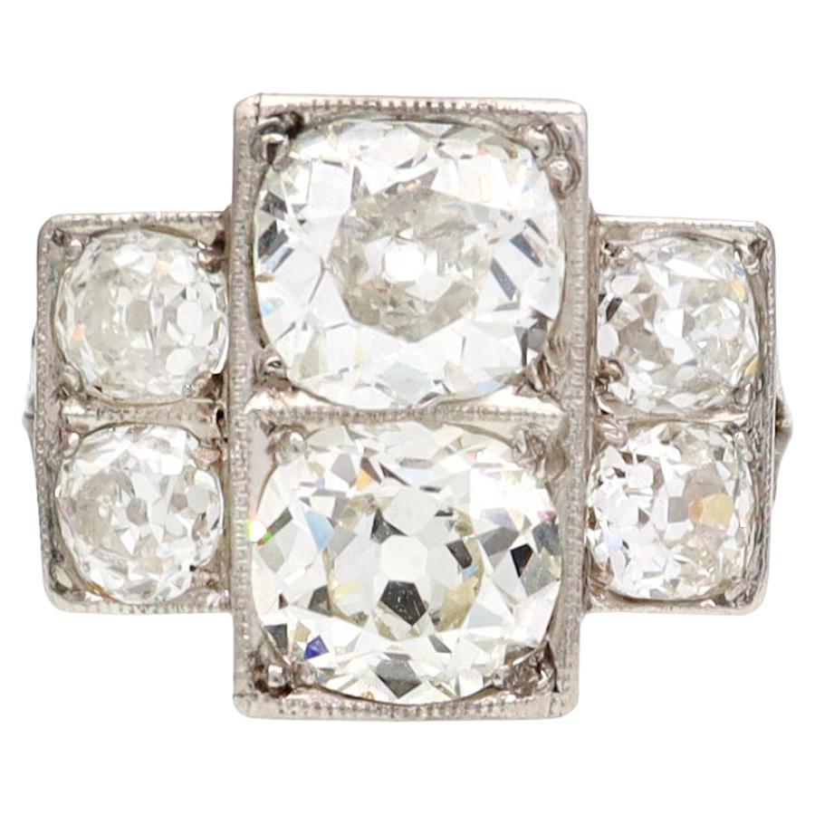 Art Deco Old Mine Cut Diamond Cluster Ring in Platinum