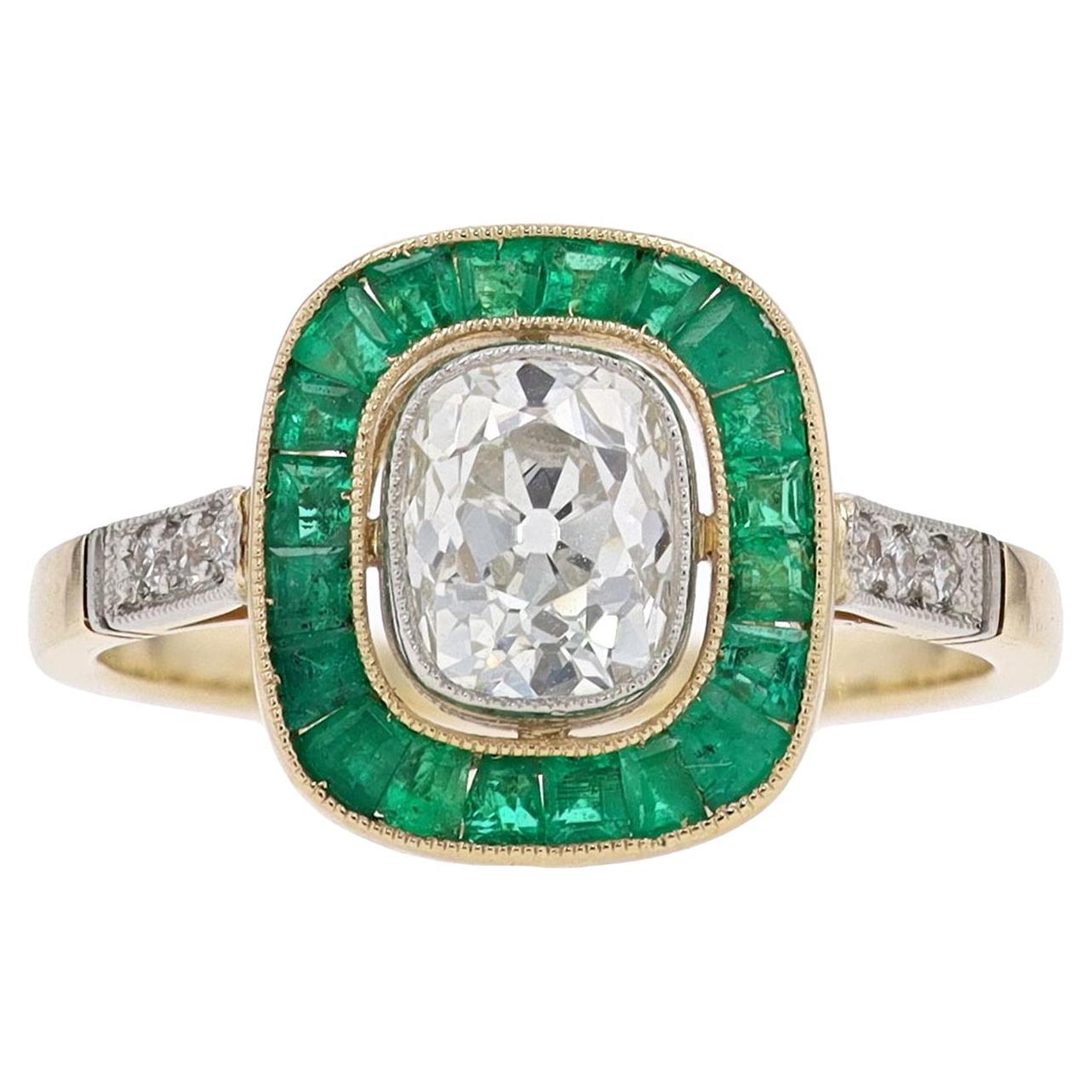Antique Edwardian Emerald and Diamond Panel Ring