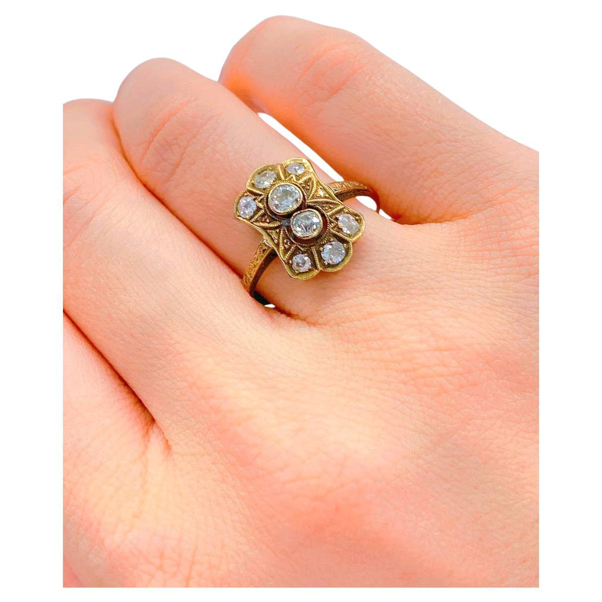 Art Deco Old Mine Cut Diamond Gold Ring In Good Condition In Cairo, EG