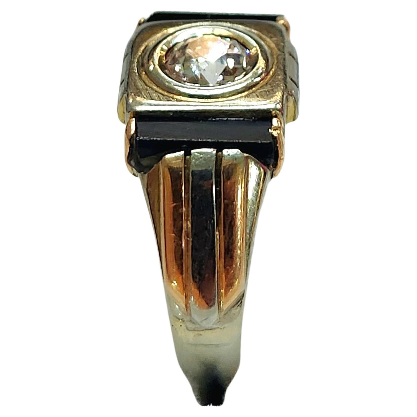 Women's or Men's Art Deco 1920s Old Mine Cut Diamond Gold Ring For Sale