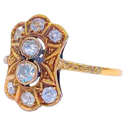 Art Deco Goldring mit Diamanten im alten Minenschliff Damen im Angebot