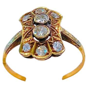 Art Deco Old Mine Cut Diamond Gold Ring For Sale 1