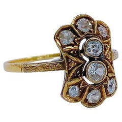 Antique Art Deco Old Mine Cut Diamond Gold Ring