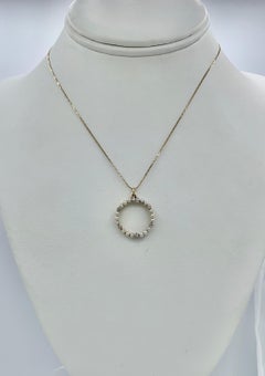 Art Deco Old Mine Cut Diamond Pearl Circle Pendant Necklace 14K Gold