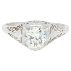 Art Deco Old Mine Cut Diamond Platinum Arching Scroll Antique Engagement Ring