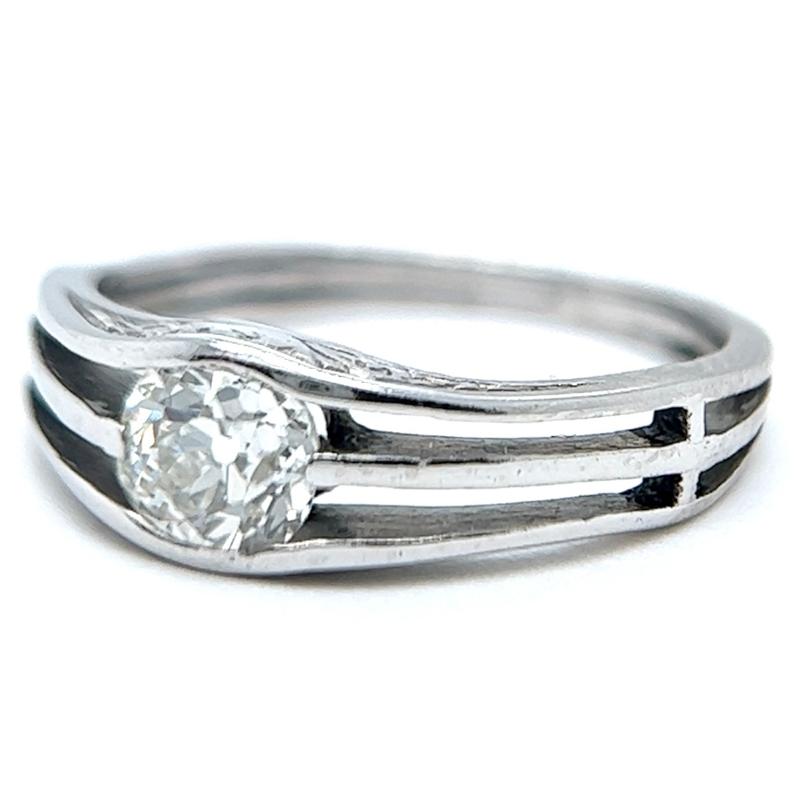 Women's or Men's Art Deco Old Mine Cut Diamond Platinum Channel Set Solitaire Ring