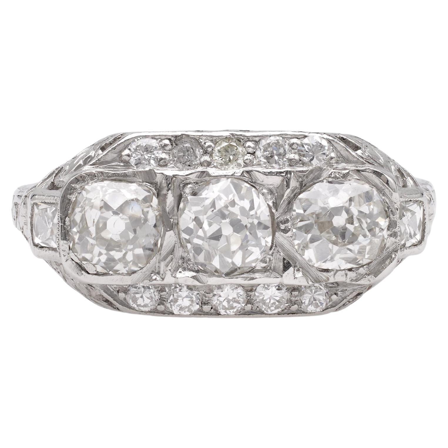 Art Deco Old Mine Cut Diamant Platin Ring
