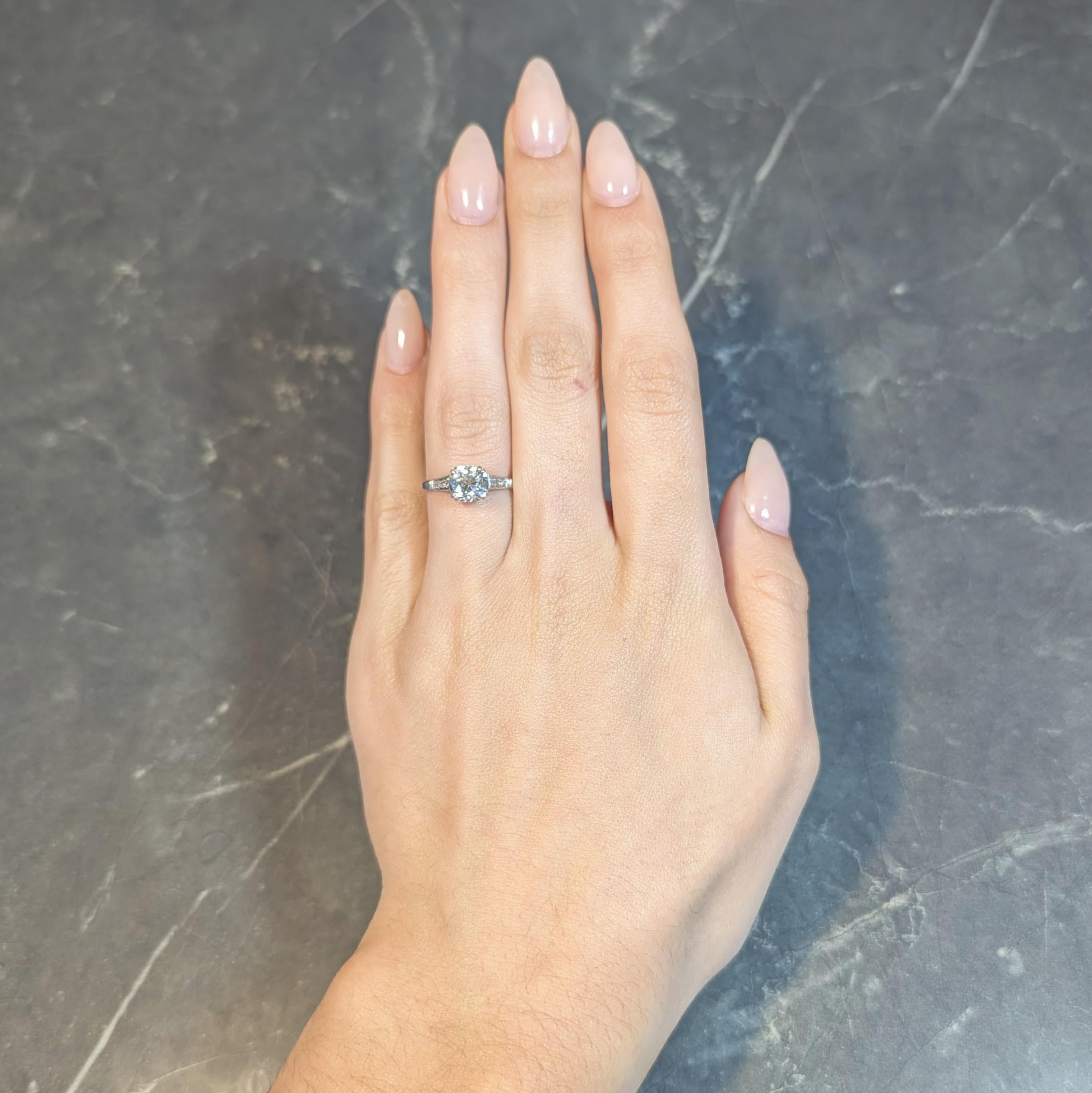 Art Deco Old Mine Cut Diamond Platinum Scrolling Vintage Engagement Ring For Sale 6