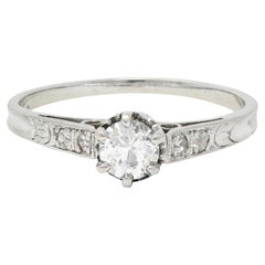 Art Deco Old Mine Cut Diamond Platinum Tulip Used Engagement Ring