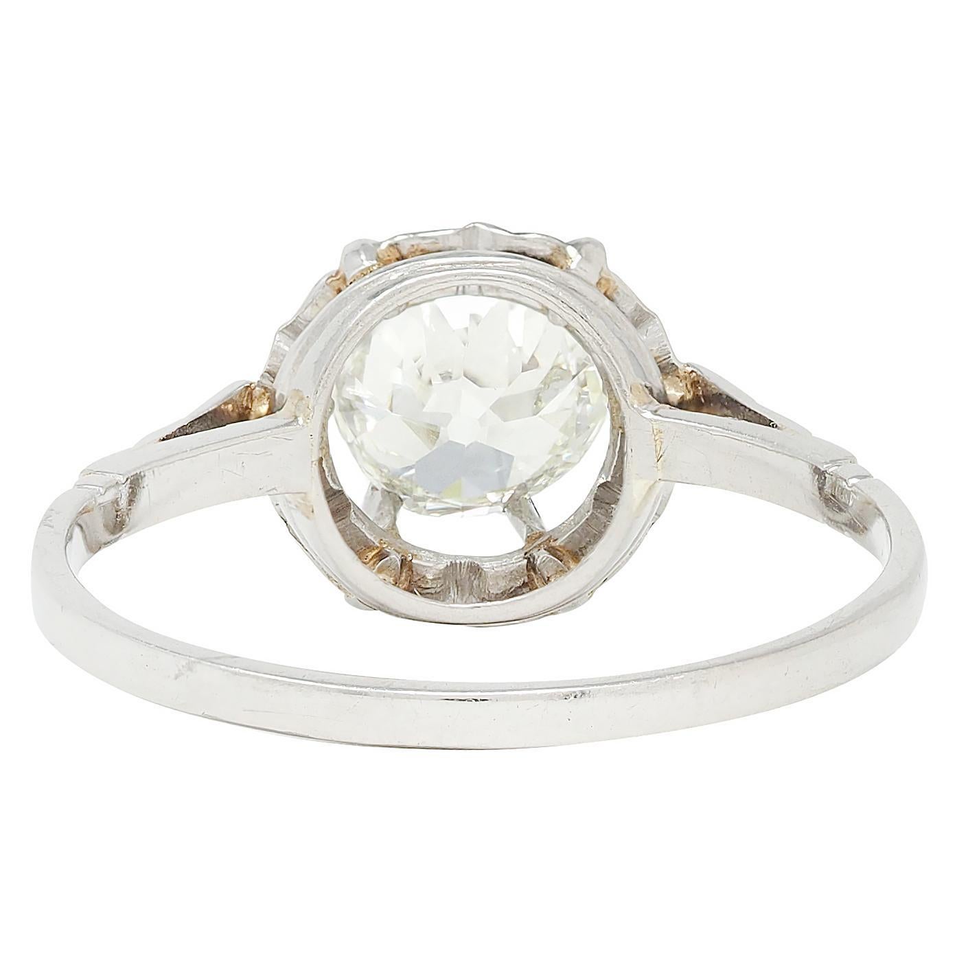 Art Deco Old Mine Cut Diamond Platinum Vintage Belcher Solitaire Verlobungsring (Alteuropäischer Brillantschliff) im Angebot