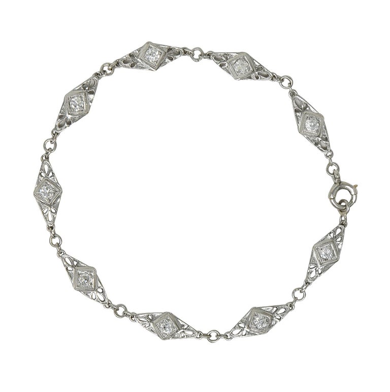 Art Deco 14k gold and silver link bracelet old mine cut