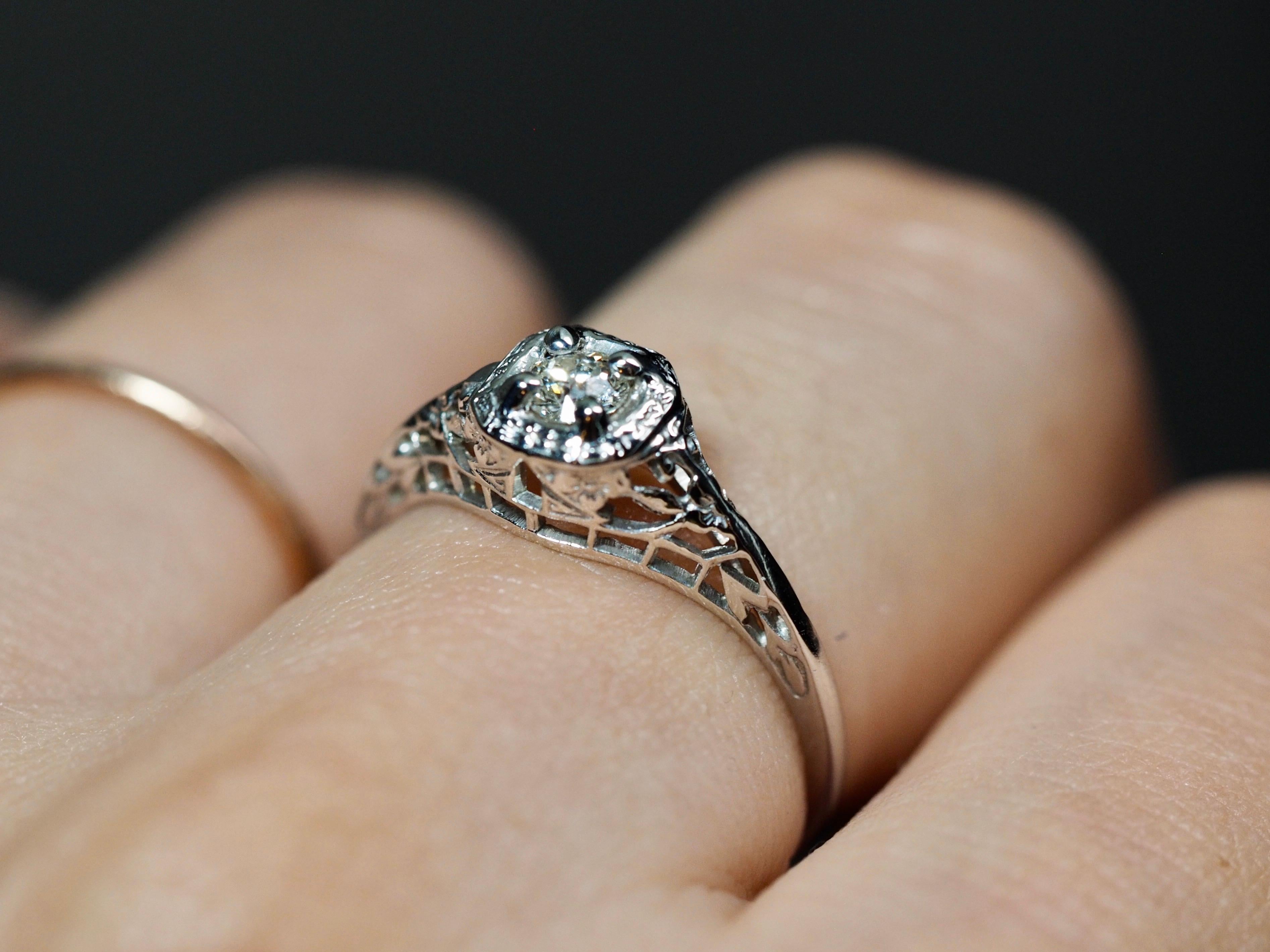 Art Deco Old Mine Cut Diamond Ring, circa 1920s 2