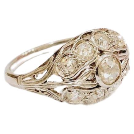 Art Deco Old Mine Cut Diamond Gold Ring For Sale 2