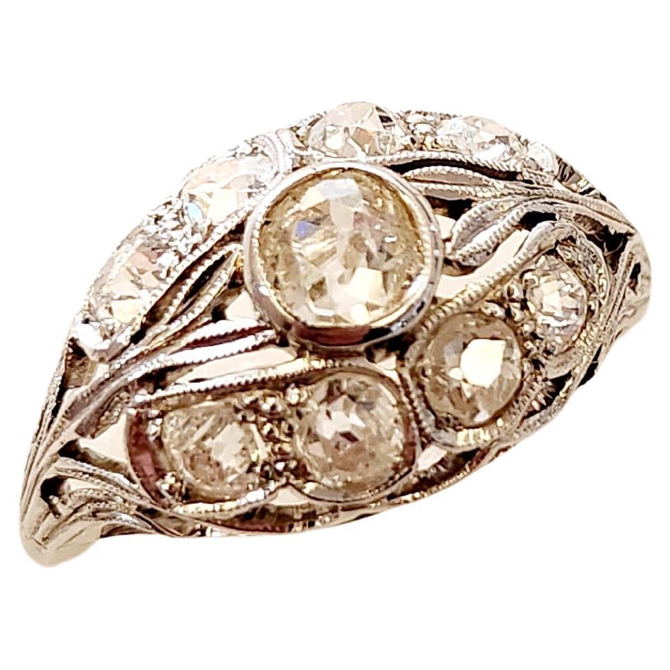 Women's Art Deco Old Mine Cut Diamond Gold Ring For Sale