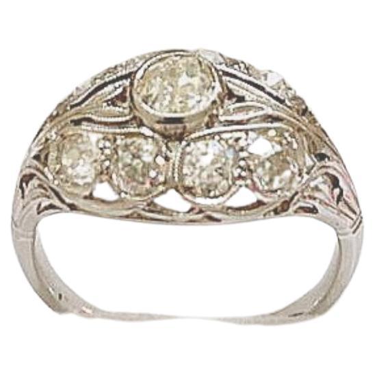 Art Deco Old Mine Cut Diamond Gold Ring For Sale 1