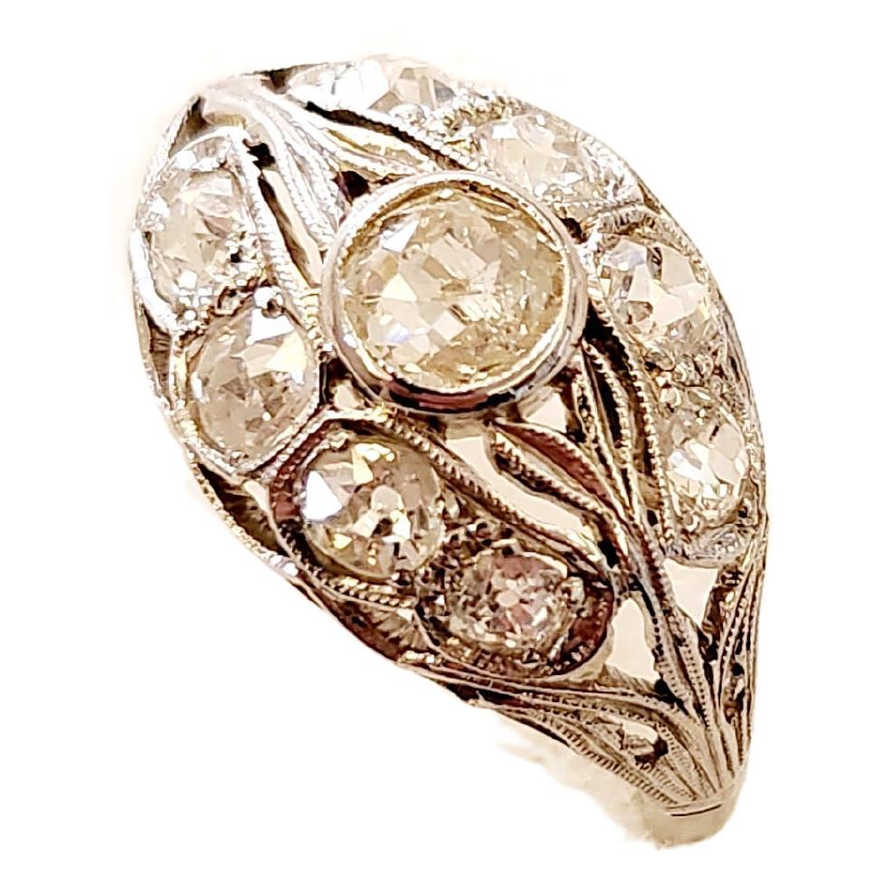 Art Deco Old Mine Cut Diamond Gold Ring For Sale
