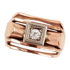 Art Deco Old Mine Cut Diamond Tank Ring, Circa 1940