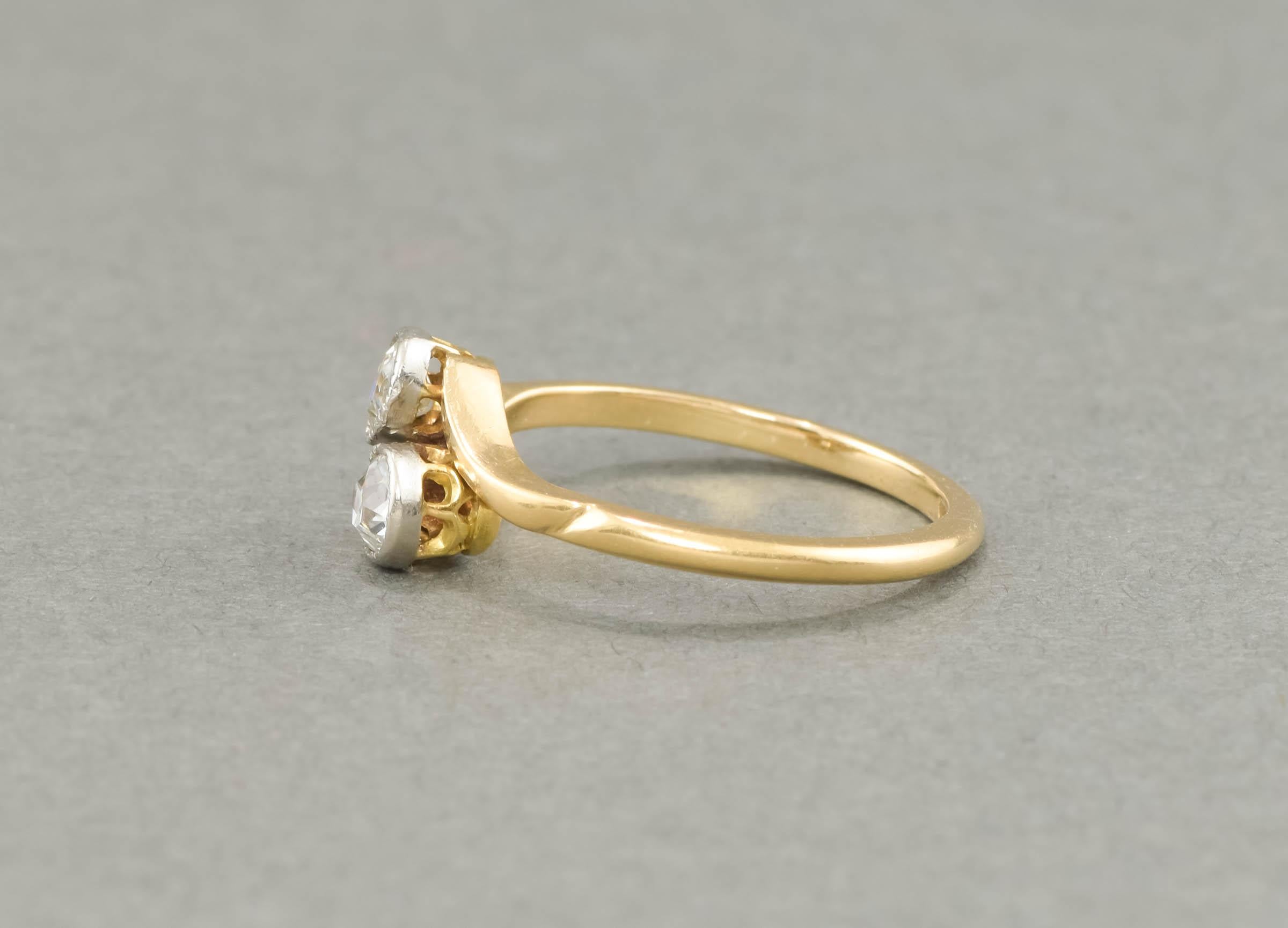 Art Deco Old Mine Cut Diamond Toi et Moi Engagement Ring 1