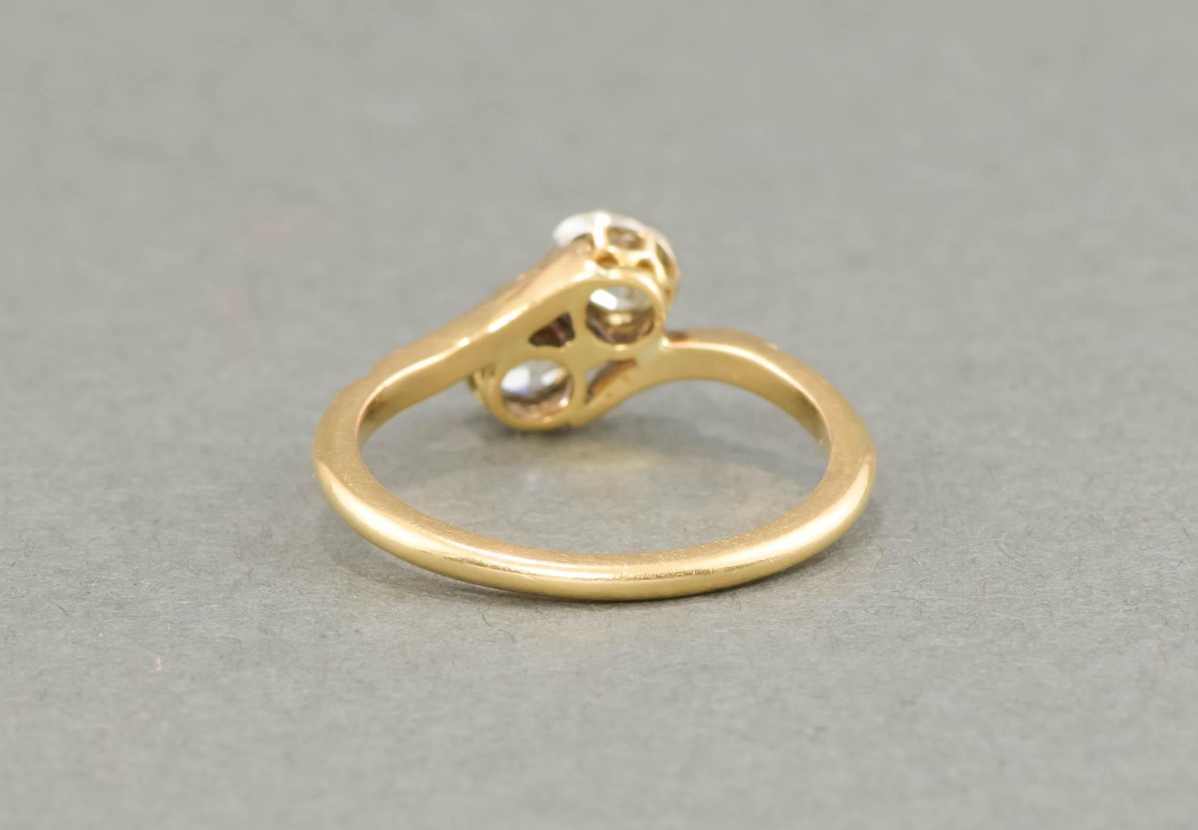 Art Deco Old Mine Cut Diamond Toi et Moi Engagement Ring 2