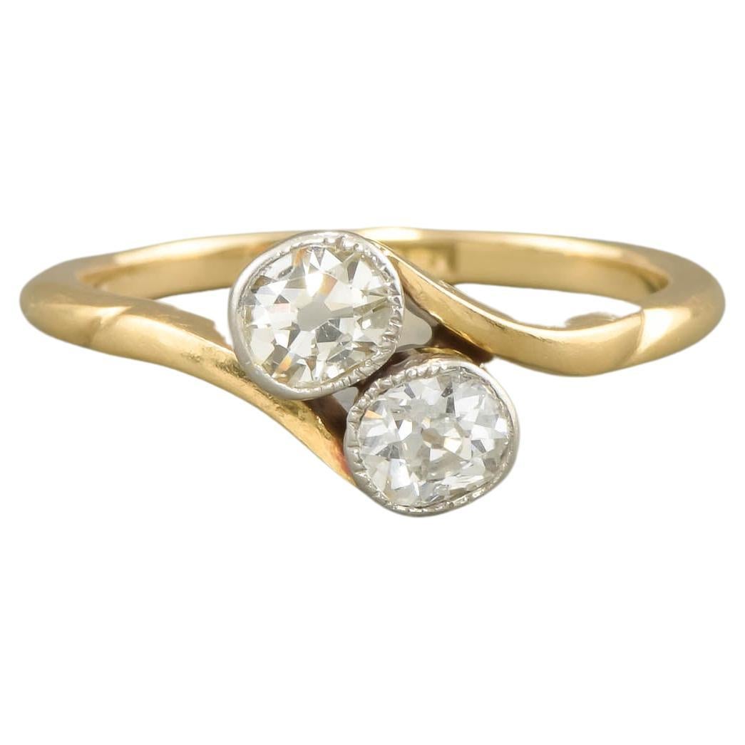 Art Deco Old Mine Cut Diamond Toi et Moi Engagement Ring