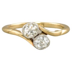 Art Deco Old Mine Cut Diamond Toi et Moi Engagement Ring