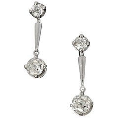 Art Deco Old Mine Cut Diamonds Drop Dangling Earrings Art Deco Old Mine Cut Diamonds Drop Dangling Earrings