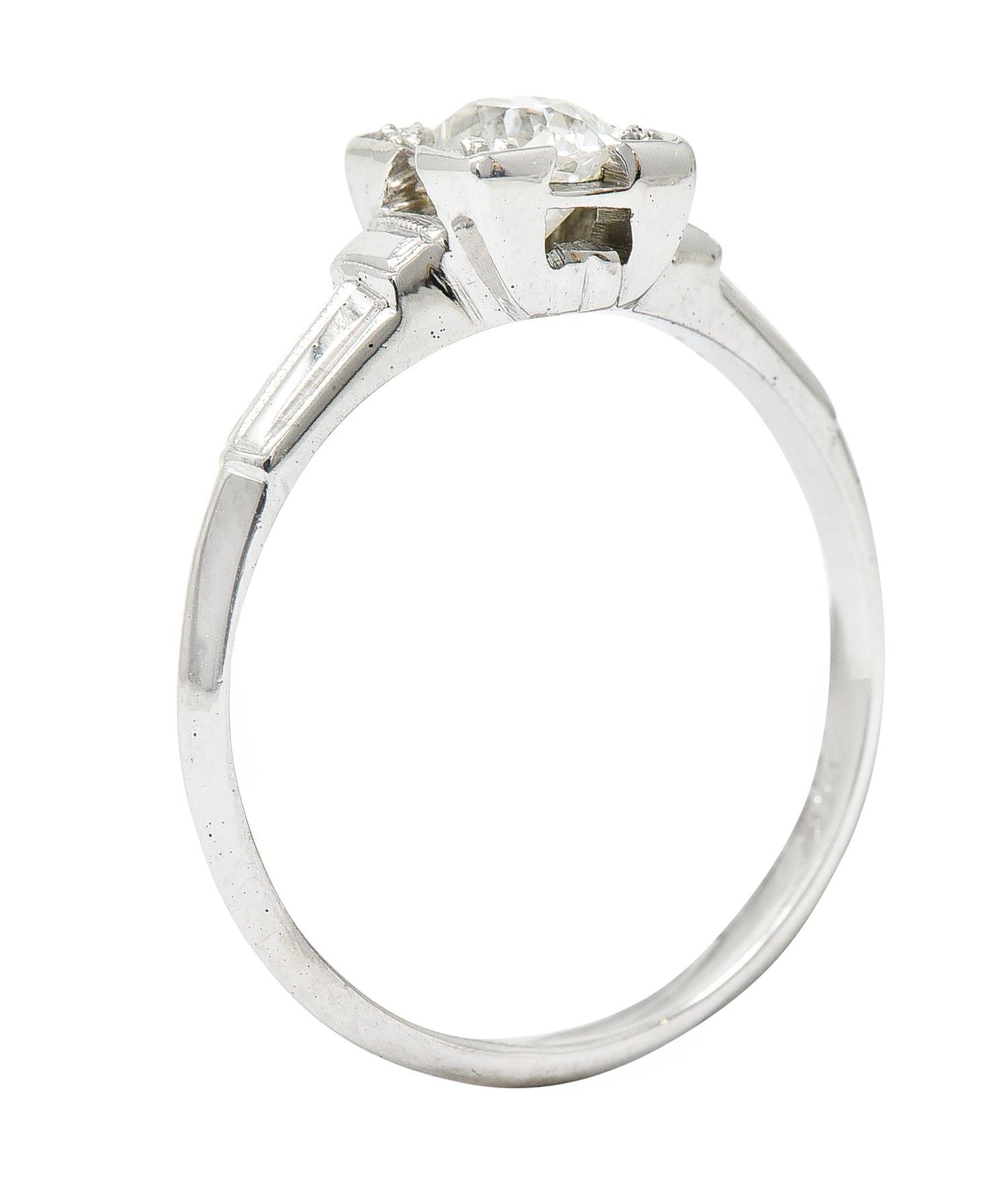 Art Deco Old Mine Diamond 18 Karat White Gold Engagement Ring 5