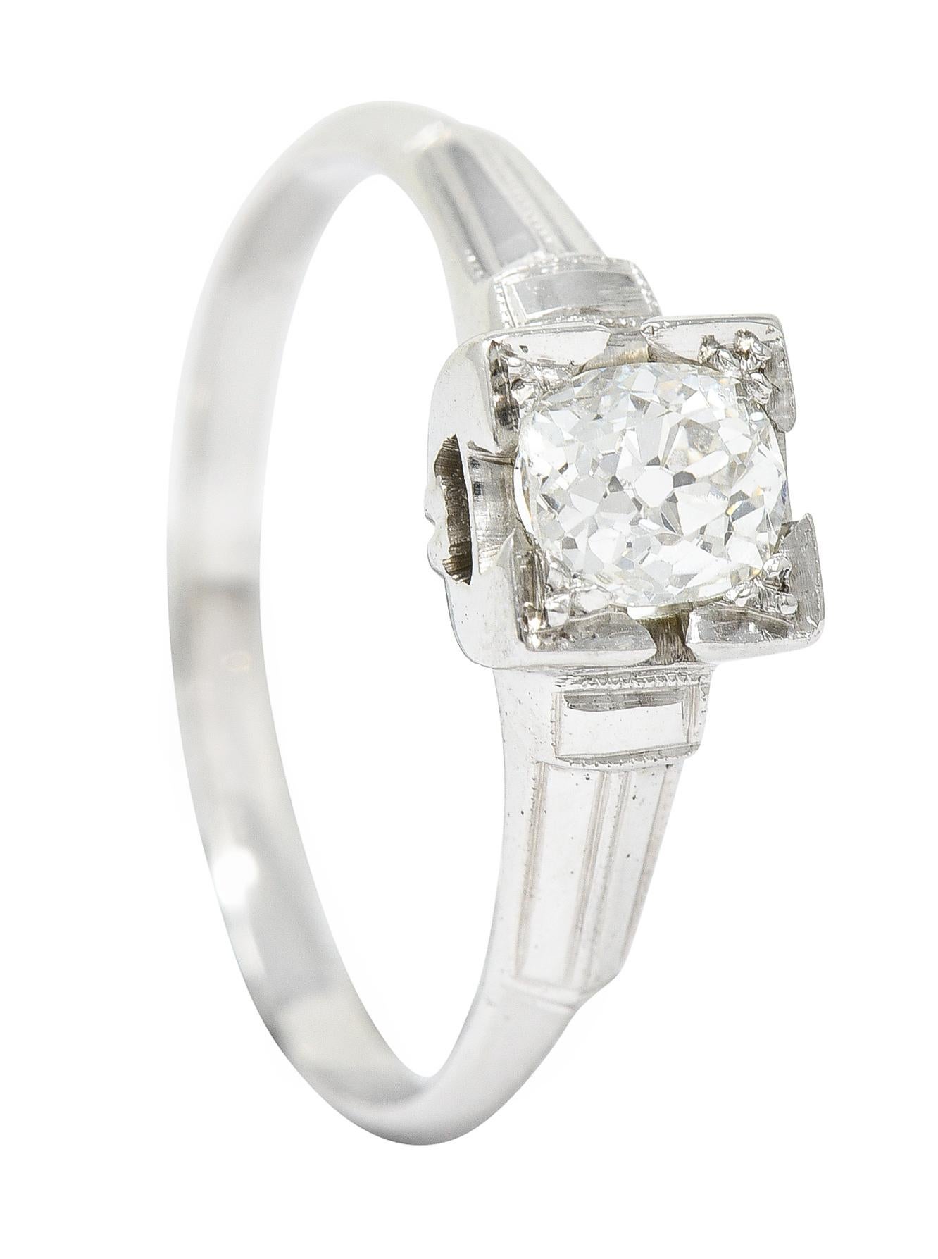 Art Deco Old Mine Diamond 18 Karat White Gold Engagement Ring 6