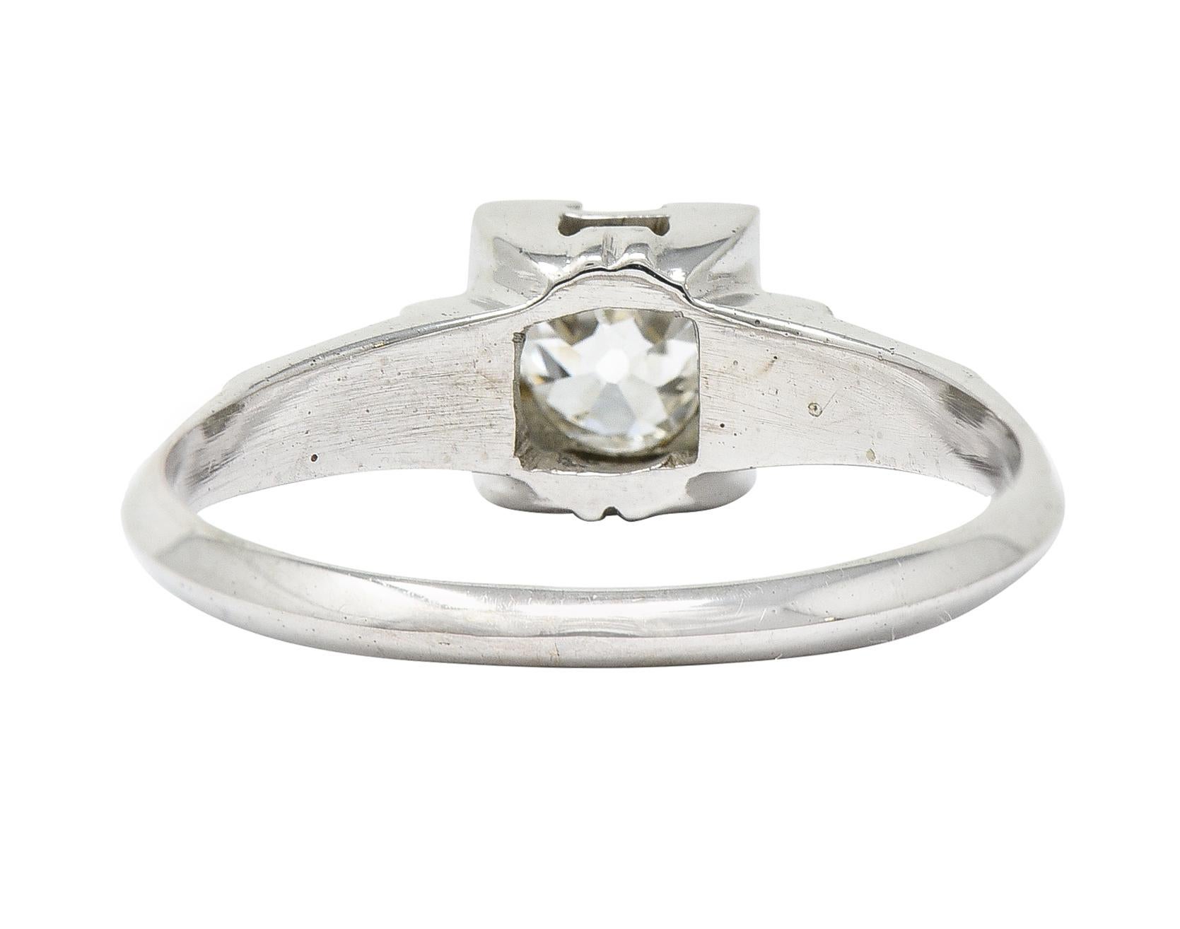 Art Deco Old Mine Diamond 18 Karat White Gold Engagement Ring In Excellent Condition In Philadelphia, PA