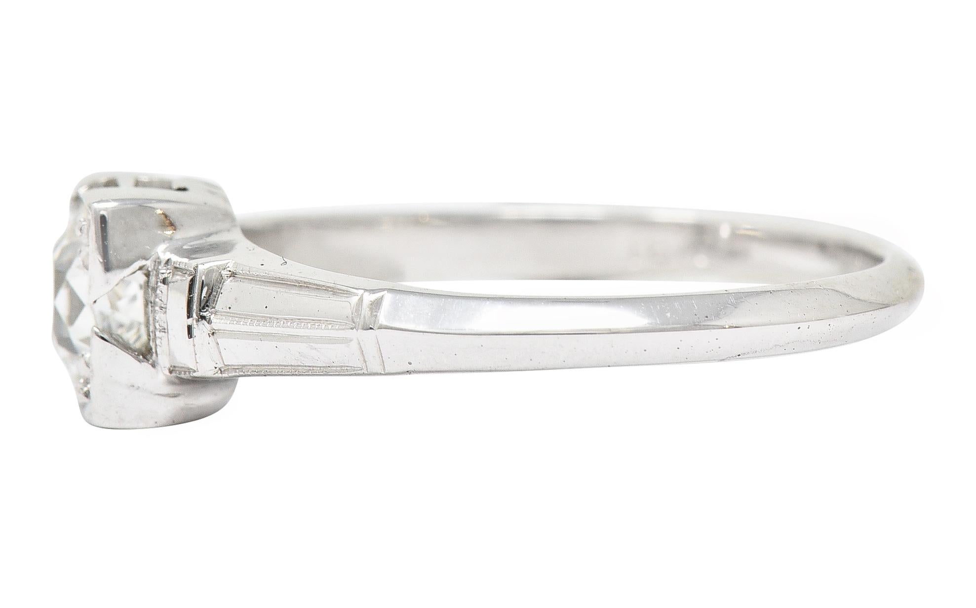 Women's or Men's Art Deco Old Mine Diamond 18 Karat White Gold Engagement Ring