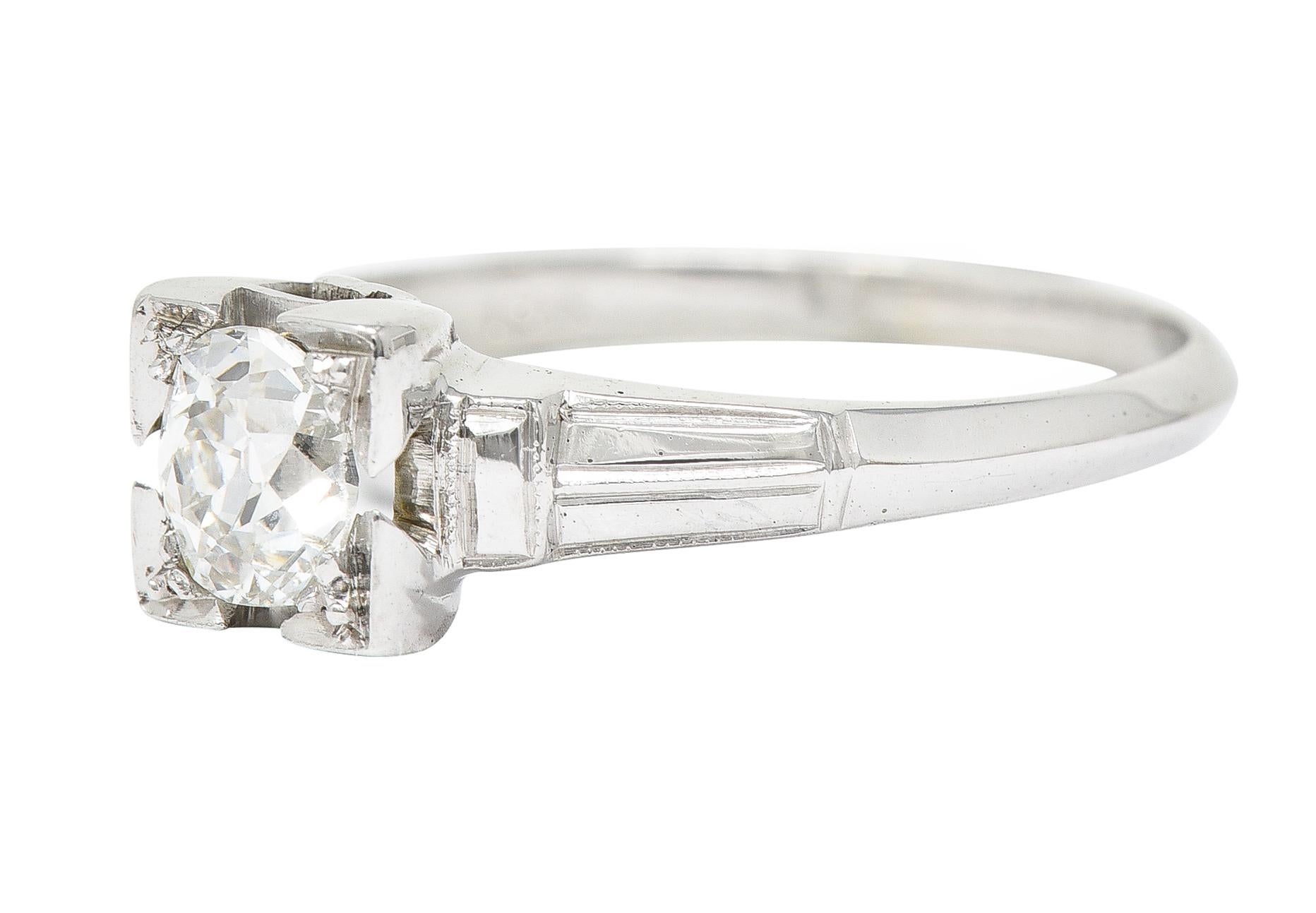 Art Deco Old Mine Diamond 18 Karat White Gold Engagement Ring 1