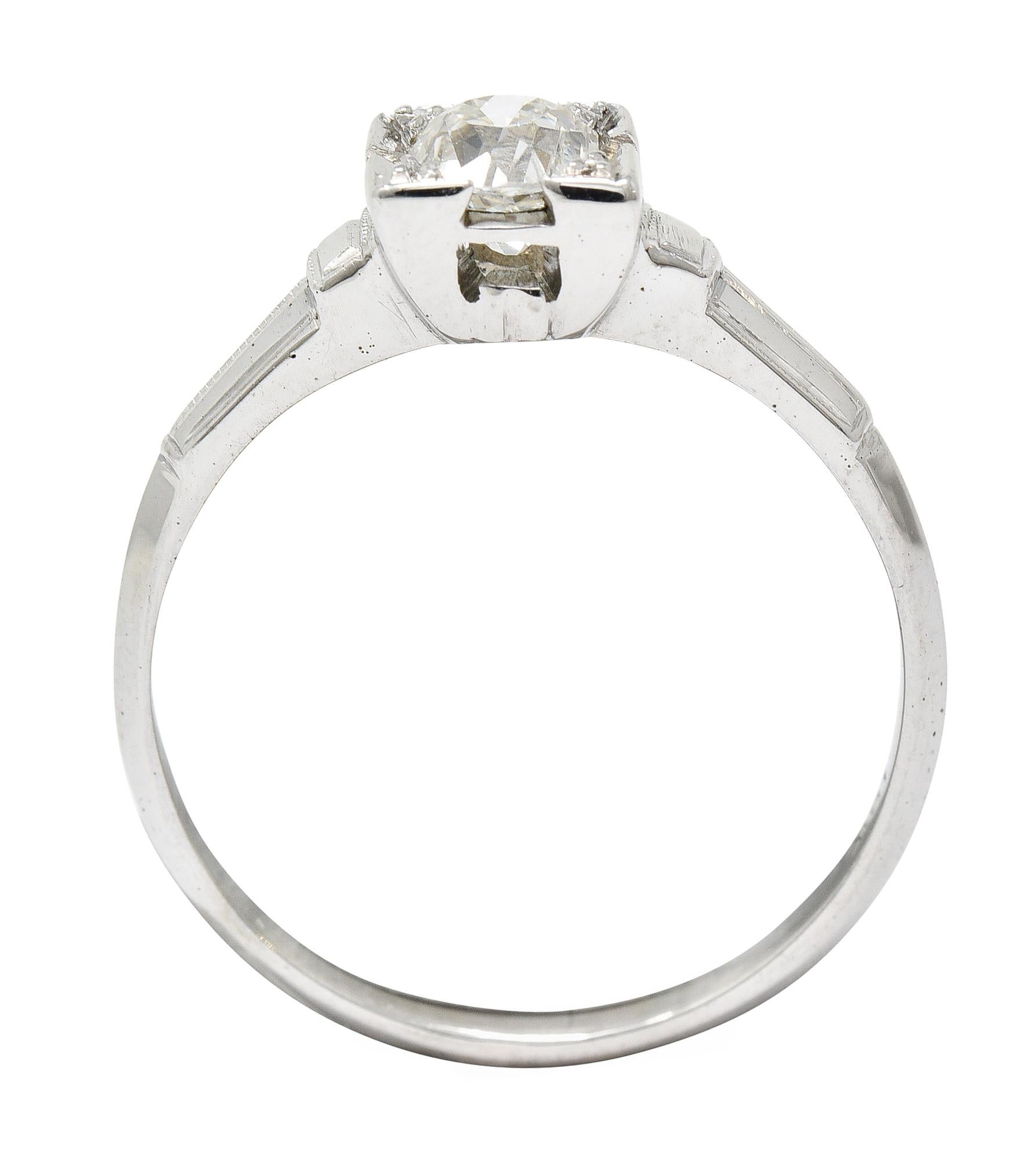 Art Deco Old Mine Diamond 18 Karat White Gold Engagement Ring 4