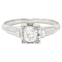 Art Deco Old Mine Diamond 18 Karat White Gold Engagement Ring