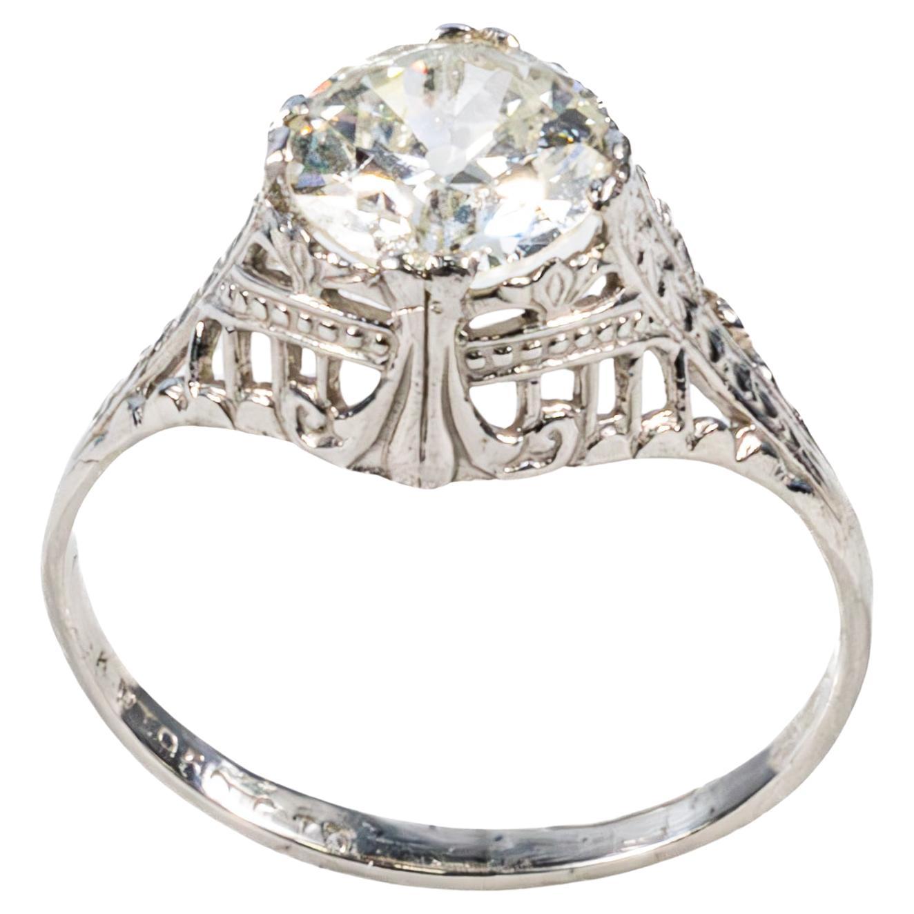 Art Deco Alte Mine Diamant Verlobungsring aus Platin